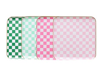 Platos a cuadros de Harry Potter Honeydukes - Vajilla rosa y verde para fiesta de magos - Platos de cumpleaños de la tienda de dulces de Hogsmeade - Juego de 8