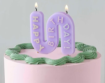 Bougie de joyeux anniversaire ondulée pastel - Bougies pour gâteau d'anniversaire - Articles de fête d'anniversaire - Brunch d'anniversaire - Décorations de gâteau - Bougie pastel