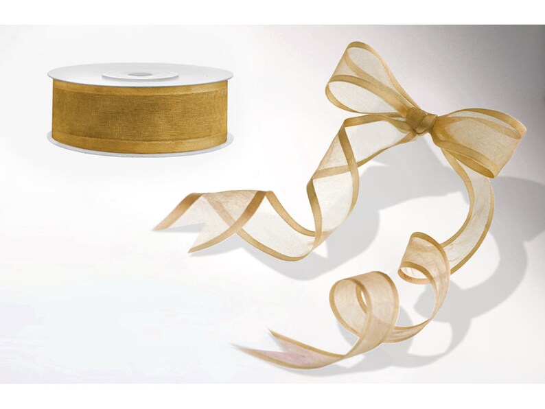 25m Reel 25mm Wide Gold Chiffon Ribbon Christmas Gift Wrap Ribbon Birthday Ribbon Craft Ribbon Wedding Ribbon