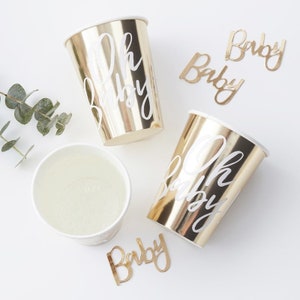 Oh Baby gold and white paper cups - Gold and white baby shower - Gold foiled cups - Baby shower decor - Baby shower tableware - Pack of 8