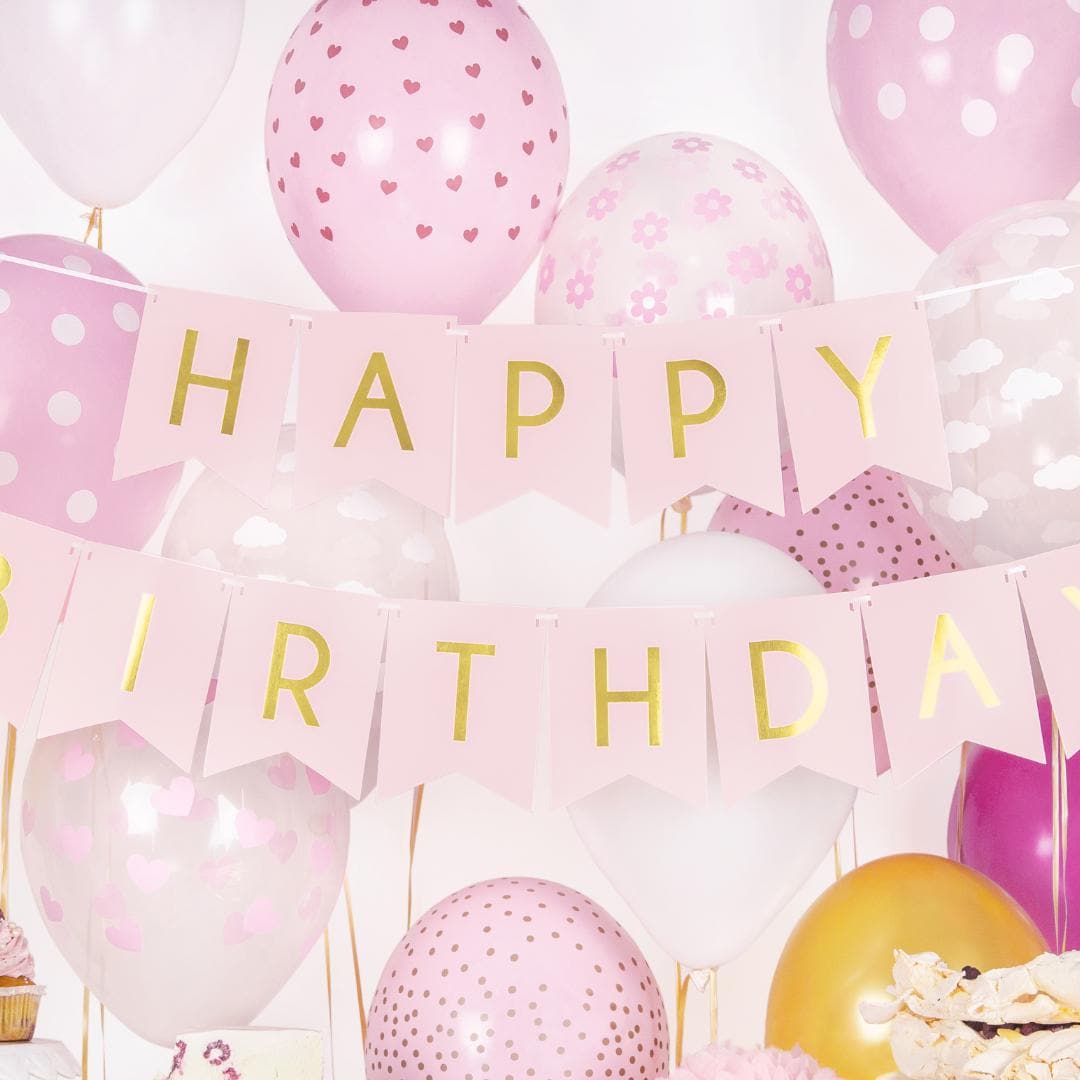 Happy Birthday Banner - Pink Birthday Party Bunting - Pastel Pink ...