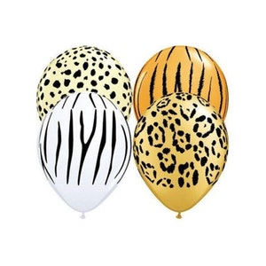Safari Animal Print 12" Latex Balloons 5 Animal Patterns Designs Pack of 10