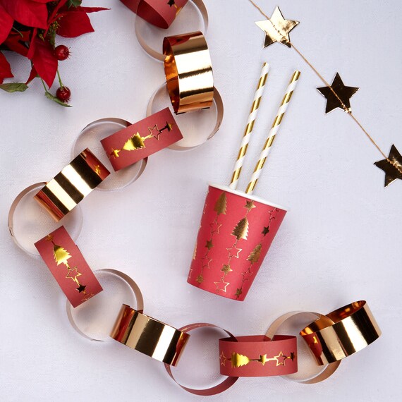 Christmas Red And Gold Paper Chains Christmas Paper Chain Etsy