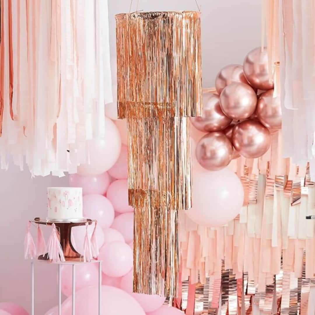 Rose Gold Fringe Chandelier Rose Gold Party Decorations Rose Gold Photo  Backdrop Rose Gold Centrepiece Party Supplies 