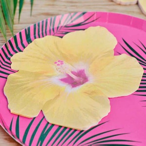 Guardanapos de papel para festa com flores tropicais havaianas Tiki - Guardanapos de papel tropicais - Festa temática Aloha - Guardanapos de flores amarelas - Pacote com 16