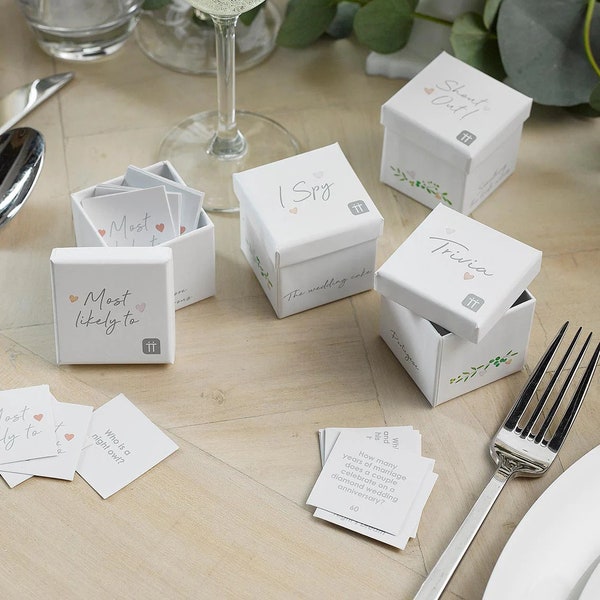 Wedding Table Games - Wedding Table Decor - Wedding Favours - White Wedding Trivia Ice Breaker Games