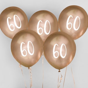 Palloncini dorati per il 60° compleanno - Palloncini "Happy Birthday 60" - Palloncini cromati oro e bianchi - Decorazioni per feste - Confezione da 5