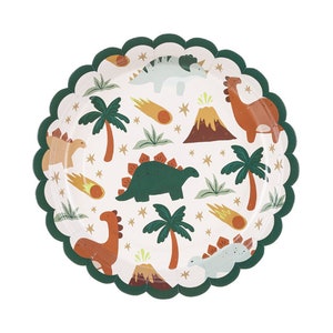 Dinosaur Party Paper Plates - Animal Party Plates - Kids Jurassic Dino Party Supplies - Cute Dinosaurs - Dinosaur Theme - Pack Of 6