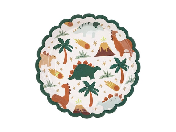 Dinosaur Party Paper Plates - Animal Party Plates - Kids Jurassic Dino Party Supplies - Cute Dinosaurs - Dinosaur Theme - Pack Of 6