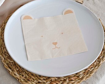 Serviettes de table pour baby shower, serviettes en papier crème ours en peluche, table de baby shower, décoration neutre, décoration de fête révélant le sexe, lot de 16