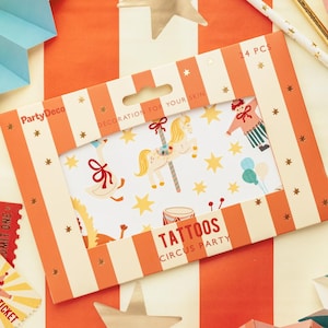 Tatuajes de circo - Tatuajes temporales para fiestas de circo - Relleno para bolsas de fiesta - Recuerdos de fiesta - Artículos para fiestas de cumpleaños infantiles - Animales de circo - Paquete de 24