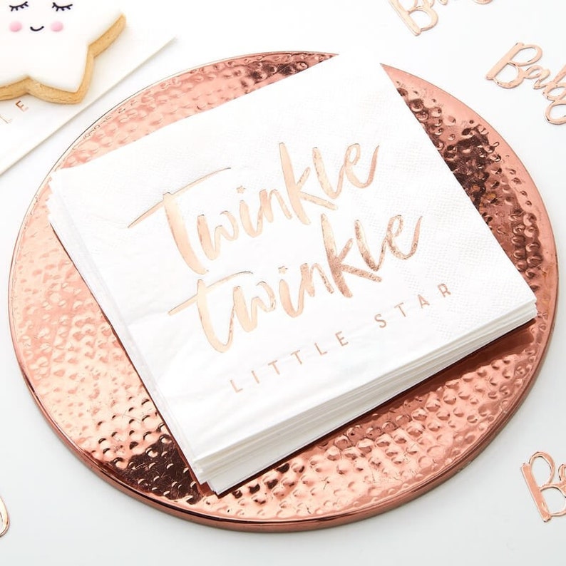 Rose Gold Baby Shower Napkins Twinkle Twinkle Little Star Napkins White Rose Gold Pack of 16