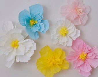 Tissue Paper Flowers - Large Multicolour Paper Flower Decoration - Afternoon Tea Party Decoration - Spring Flower Decor - Pack Of 6
