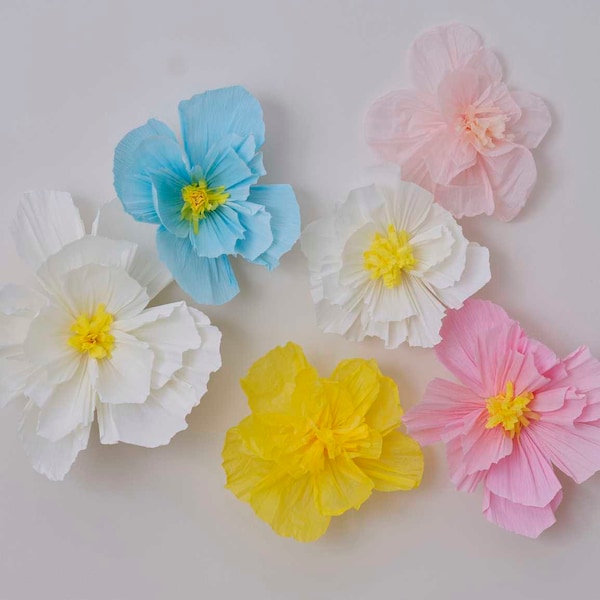 Tissue Paper Flowers - Large Multicolour Paper Flower Decoration - Afternoon Tea Party Decoration - Spring Flower Decor - Pack Of 6