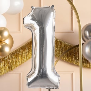 Silver Number 1 Balloon - Large Silver Foil 1 balloon - Birthday Balloon - Party Decorations - 72cm Balloon - 30&quot; Balloon