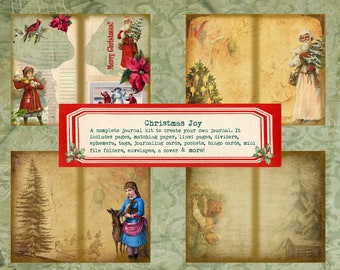 CHRISTMAS JOY Holiday Journal Kit Junk Journal Vintage Victorian Christmas printable digital download collage sheet card scrapbook ephemera