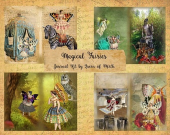 Magical Fairies 26 Page Journal Kit  junk journal  journaling cards  vintage fairy magic mixed media collage sheet scrapbook tags diy book