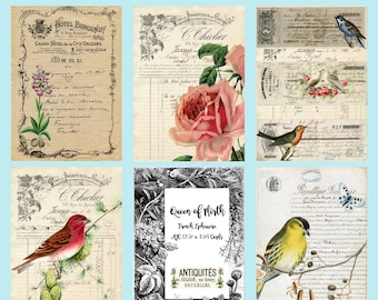 Ocho tarjetas efímeras ATC Imprimible Francés Romántico Vintage Etiquetas París Scrapbook Junk Journal hoja de collage digital libro de diario