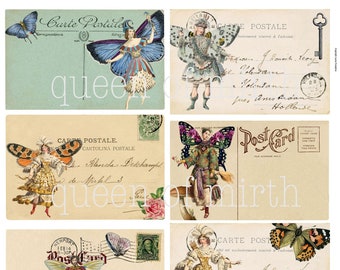 Magic Fairies Postcards tags Feenchantment druckbar Instant Digital Download Collage Blatt Junk-Journal-Karte machen Scrapbook