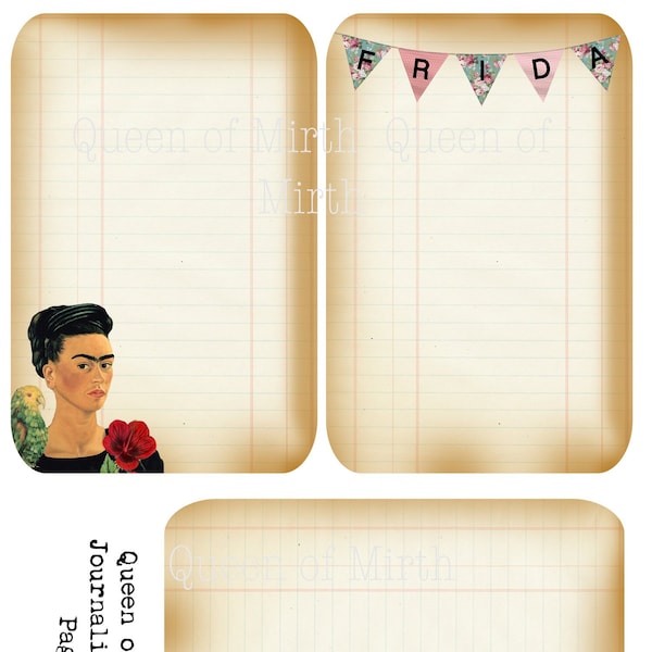 Frida Kahlo printable journal cards 4" x 6"  instant download junk journal ATC collage sheet art journal scrapbooking scrapbook decoupage