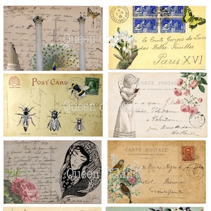 Postcard Romance Vintage Postcards French Rose Floral printable digital download collage sheet junk journal journaling card scrapbook