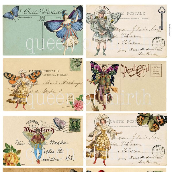 Magical Fairies Postcards tags fairy enchantment printable instant digital download collage sheet junk journal card making scrapbook