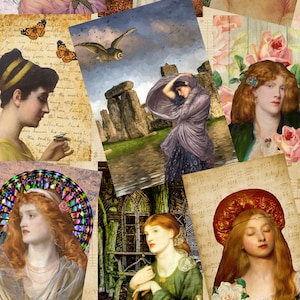 Pre Raphaelite Women atc aceo size printable digital pre raphaelite brotherhood download collage sheet Queen of Mirth journal card scrapbook
