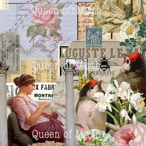 Attic Papers 5 8.5 x 11 inches collaged paper pack scrapbook digital vintage junk journal Queen of Mirth download printable background