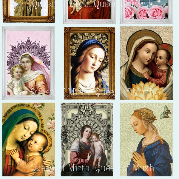 Mother Mary ATC Tags Bookmark Blessed Virgin Madonna Catholic printable digital download prayer card holy junk journal religious scrapbook