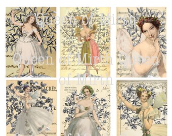 Fairy Ballerinas ATC ACEO size wings ballet dance printable digital download collage sheet mixed media journaling card making scrapbook