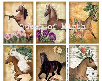 Beautiful Horses cards 2.5" x 3.5" ATC printable digital download collage sheet journaling card making scrapbook
