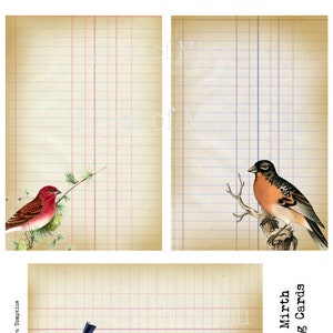 vintage Birds Journaling Cards on Old Ledger Paper Diary feuille de collage imprimable éphémère junk journal embellissements scrapbooking