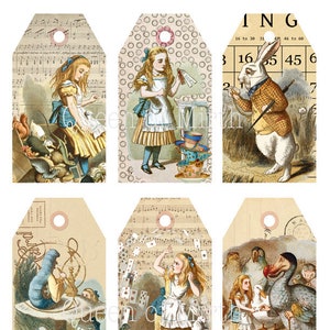 Go Ask Alice Gift Tags Alice in Wonderland Scrapbooking Junk Journal digital vintage collage sheet art journal scrapbooking book decoupage