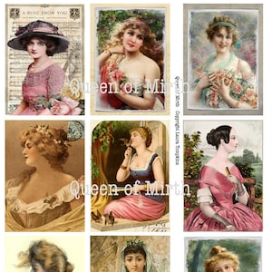 Pretty Women ATC Cards 2.5 x 3.5 inches ACEO woman collage sheet digital download vintage junk journal art journal scrapbooking decoupage