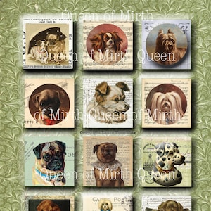 Two inch collage dogs puppies pets digital download collage sheet mixed media journaling card making scrapbook