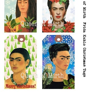 Frida Kahlo Christmas Tags tags bladwijzers Mexico vintage afdrukbare download van digitale collage blad journaling Geschenkenkaart maken van scrapbooking