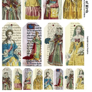RENAISSANCE TAGS queen princess medieval royalty printable digital download collage sheet mixed media journaling card making scrapbook