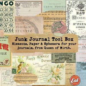 Junk Journal Tool Box Ephemera Paper Pack Bundle French Receipts Tickets digital collage sheet scrapbooking postcards vintage