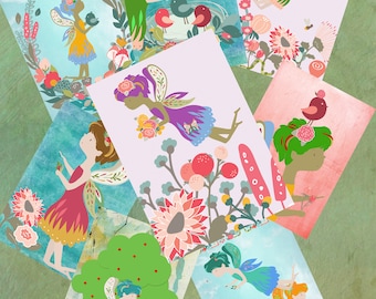 Forest Sprites ATC ACEO size wings fairy fairies printable digital download collage sheet mixed media journaling card making scrapbook