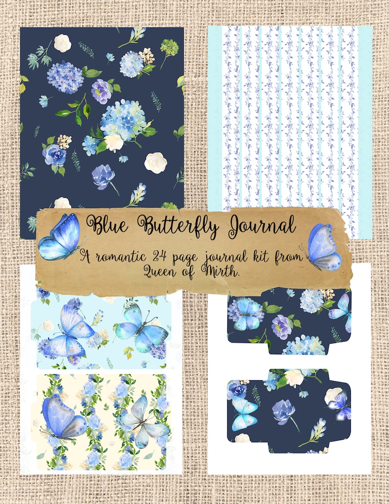 BLUE BUTTERFLY JOURNAL 24 Page Journaling Kit Floral Etsy