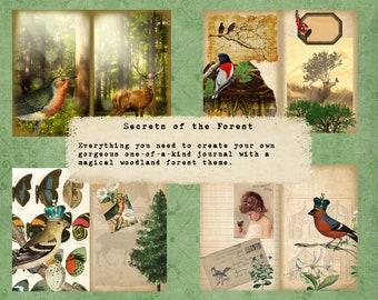 FOREST SECRETS 24 page Journal Kit printable woodland animals birds butterfly digital download  junk journaling art scrapbooking diy book