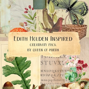 Edith Holden Inspired Creativity Pack 2 Collage Junk Journal Kit Diary of an Edwardian Lady cyfrowy kwiatowy vintage pobierz do druku