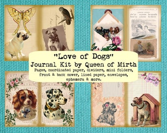 Love of Dogs Journal Kit puppy dog digikit digital set printable download vintage roses junk journal art journal scrapbooking book decoupage