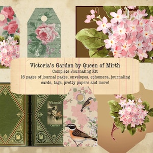 VICTORIA&#39;S GARDEN 16 page journal kit junk journal cards printable vintage collage sheet art book scrapbooking diy