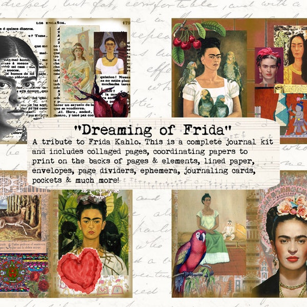 DREAMING of FRIDA Digital Printable Junk Journal kit Frida Kahlo Handmade Books Mexican folk art DIY Digital Journal Kit Ephemera