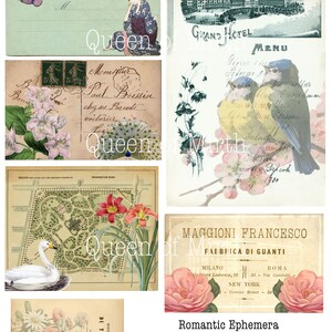 Romantische Ephemera Paper Pack Bundle Vintage Receipts Tickets Postkarten Junk Journal digitale Collage-Blatt-Postkartens-Jahrgang