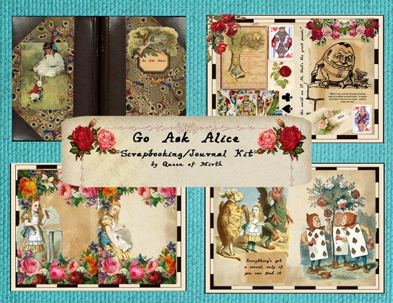 Download Go Ask Alice Journal Kit Alice In Wonderland Scrapbooking Junk Etsy
