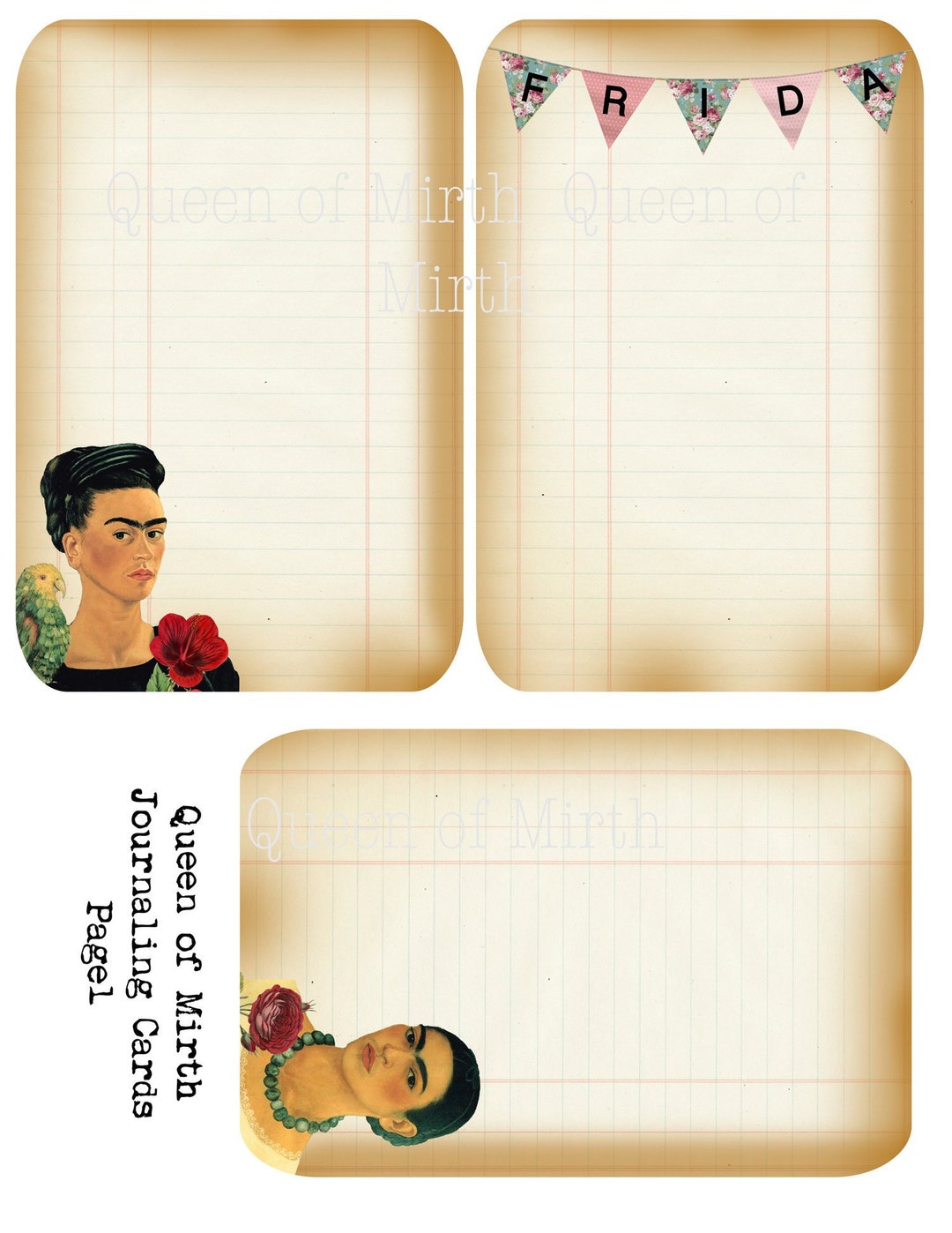 Frida Kahlo Printable Journal Cards 4" X 6" Instant Download Junk ...