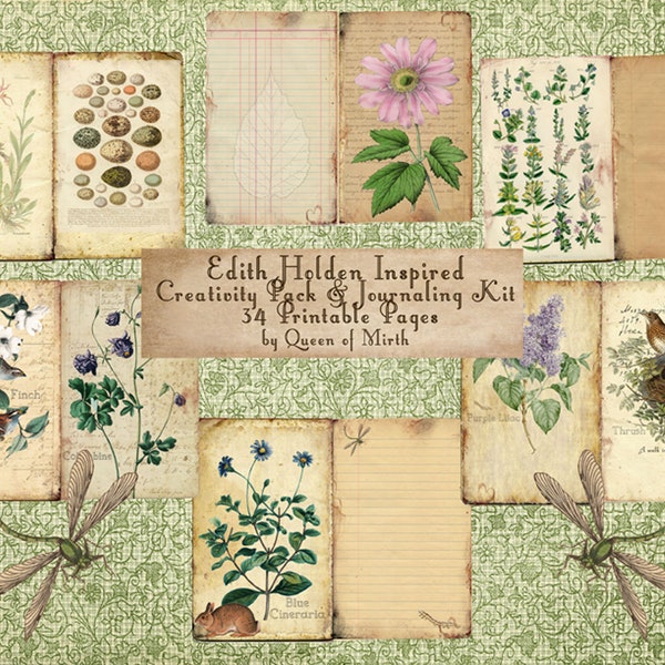 Edith Holden Inspired Creativity Pack Junk Journal Kit Tagebuch einer edwardianischen Dame digitale Collage Blatt floral vintage download printable