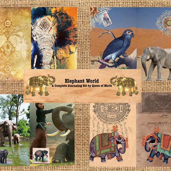 ELEPHANT WORLD journal kit Africa India jungle animal endangered species collage  digital download junk journal scrapbooking